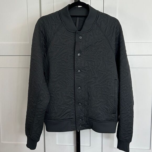 Lululemon Men’s Rare Packable Dark Gray Jacquard Knit Bomber Jacket - M - EUC - Picture 4 of 14